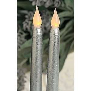   Silver Wax Taper Candle 10.75 Inch   Glitter Set of 2